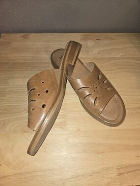 Miz Mooz Tan Leather Slip-On Sandals